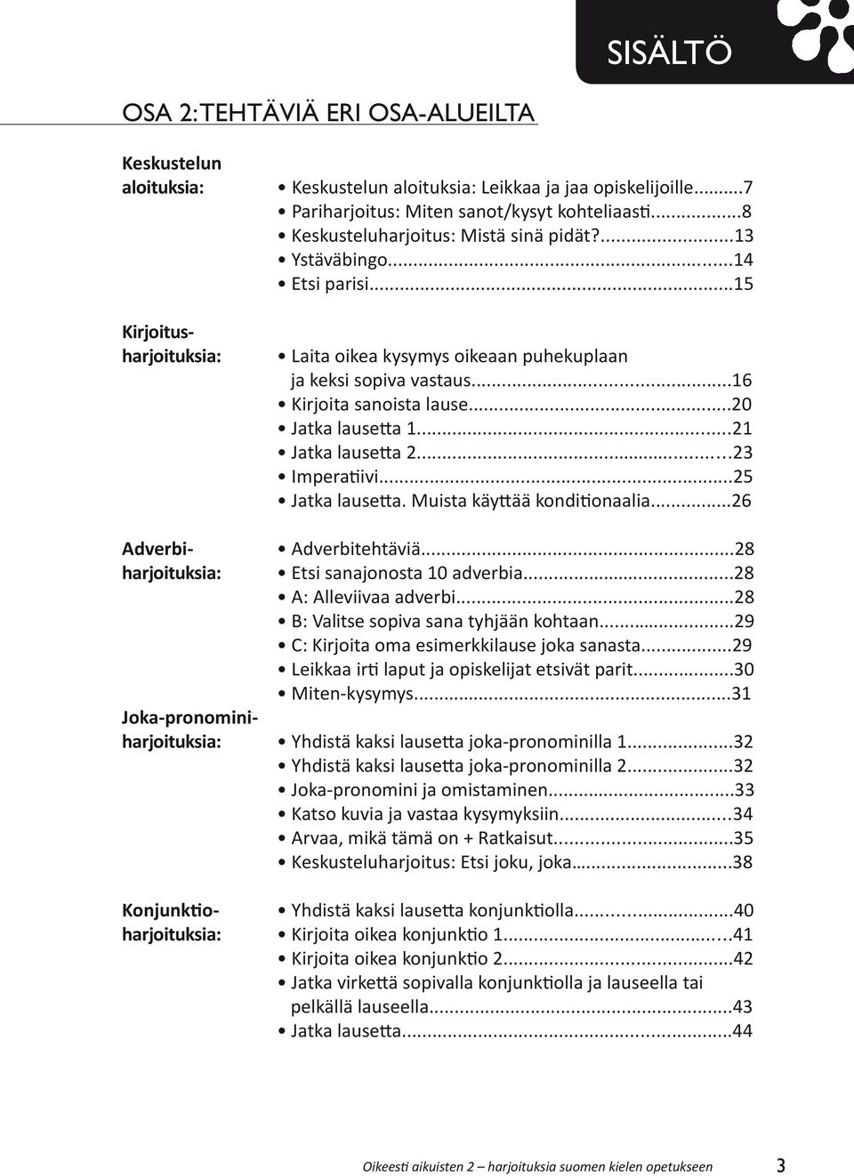 ..21 Jatka lausetta 2...23 Imperatiivi...25 Jatka lausetta. Muista käyttää konditionaalia...26 Adverbiharjoituksia: Adverbitehtäviä...28 Etsi sanajonosta 10 adverbia...28 A: Alleviivaa adverbi.