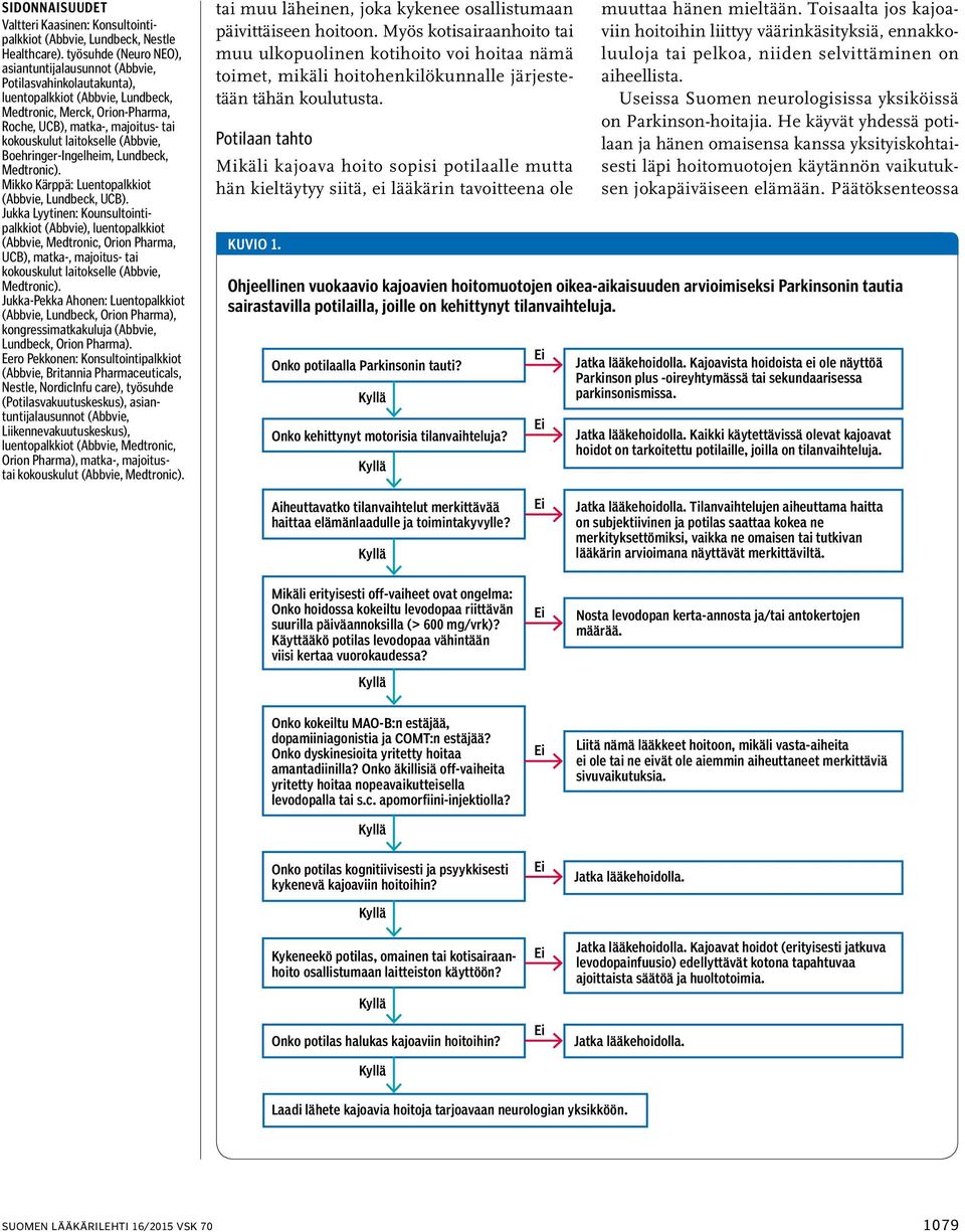 laitokselle (Abbvie, Boehringer-Ingelheim, Lundbeck, Medtronic). Mikko Kärppä: Luentopalkkiot (Abbvie, Lundbeck, UCB).