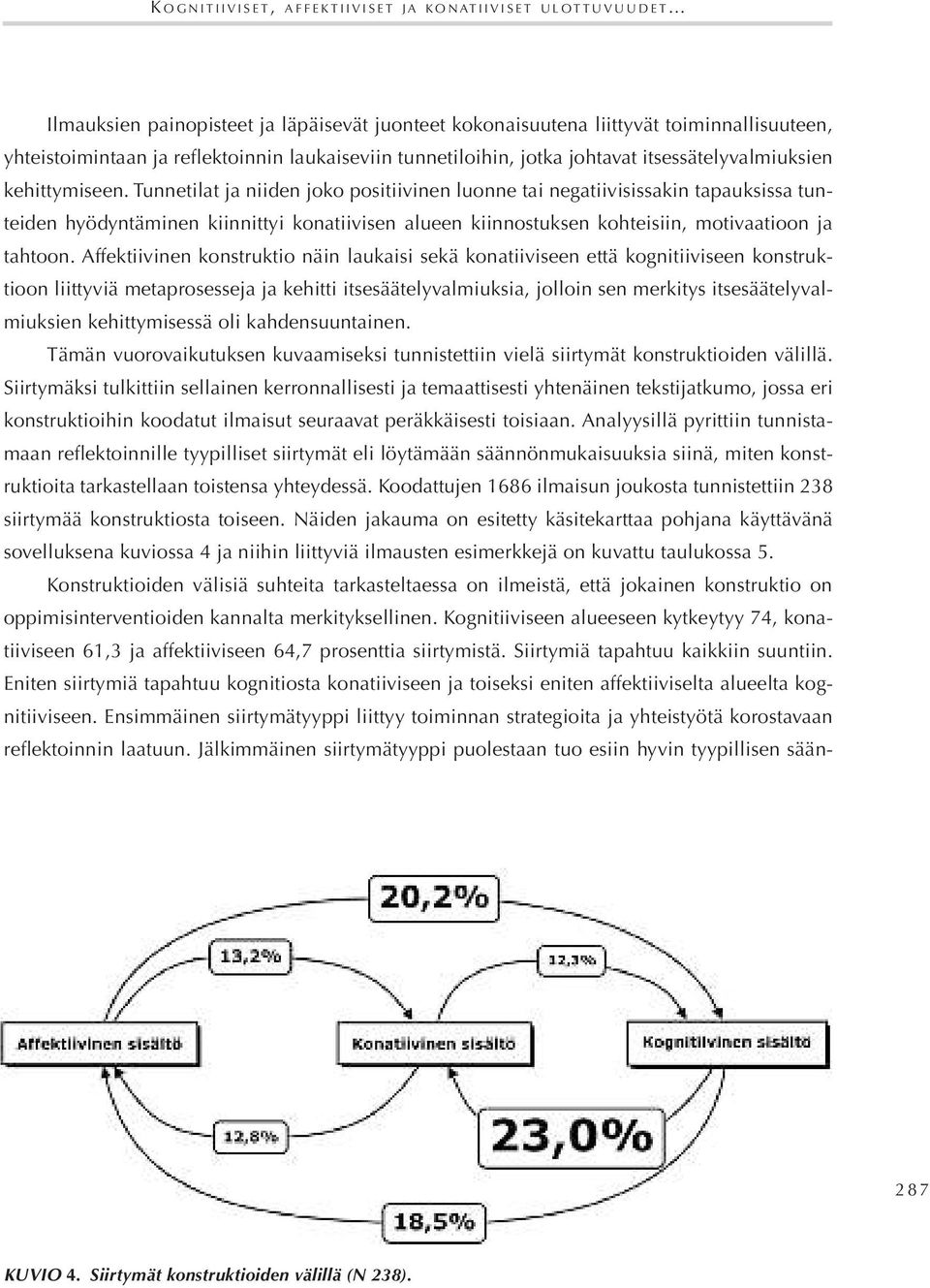 Tunnetilat ja niiden joko positiivinen luonne tai negatiivisissakin tapauksissa tunteiden hyödyntäminen kiinnittyi konatiivisen alueen kiinnostuksen kohteisiin, motivaatioon ja tahtoon.