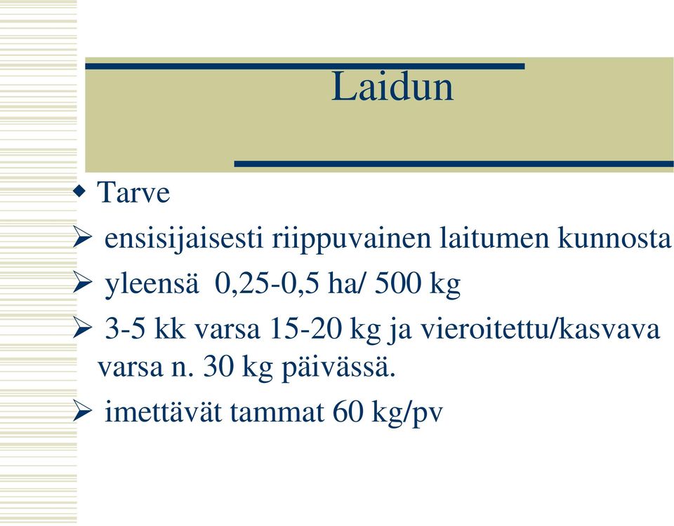 3-5 kk varsa 15-20 kg ja vieroitettu/kasvava