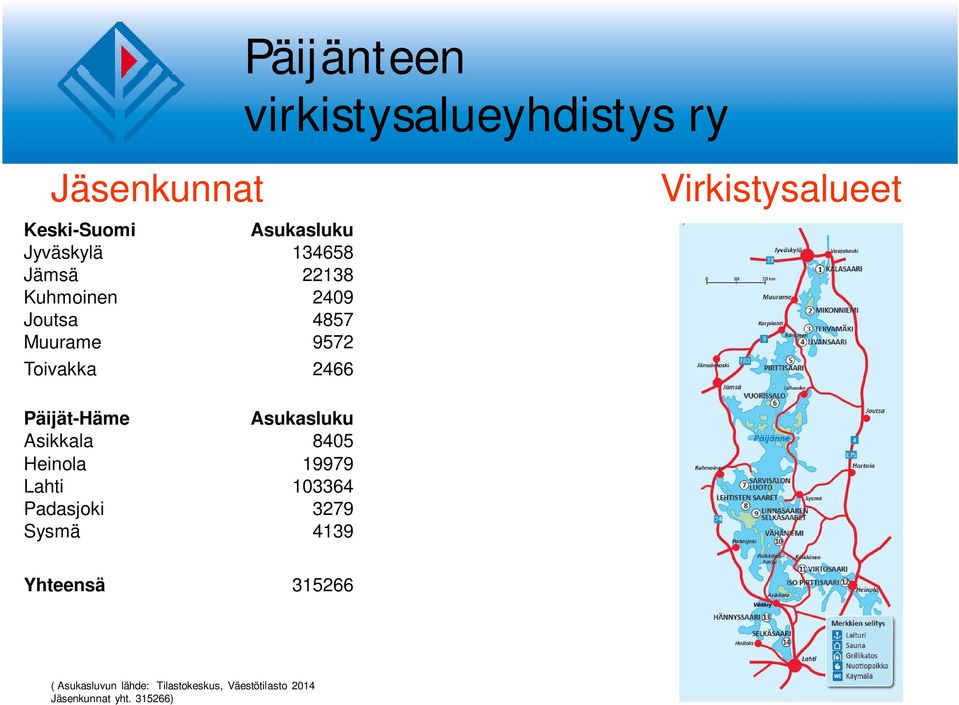 Asikkala 8405 Heinola 19979 Lahti 103364 Padasjoki 3279 Sysmä 4139 Yhteensä