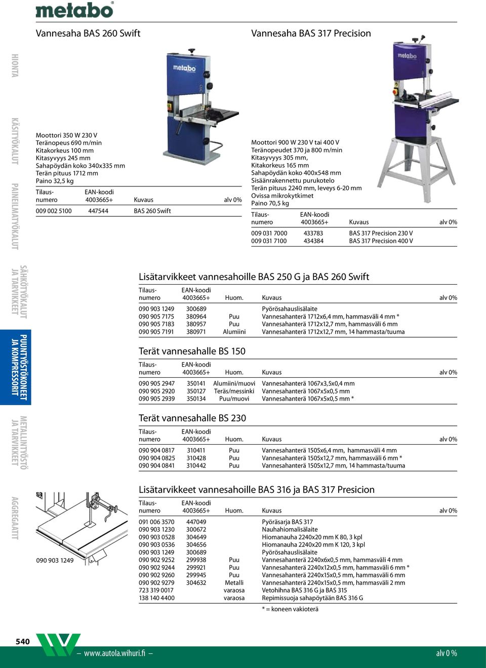 Sisäänrakennettu purukotelo Terän pituus 2240 mm, leveys 6-20 mm Ovissa mikrokytkimet Paino 70,5 kg 009 031 7000 433783 BAS 317 Precision 230 V 009 031 7100 434384 BAS 317 Precision 400 V