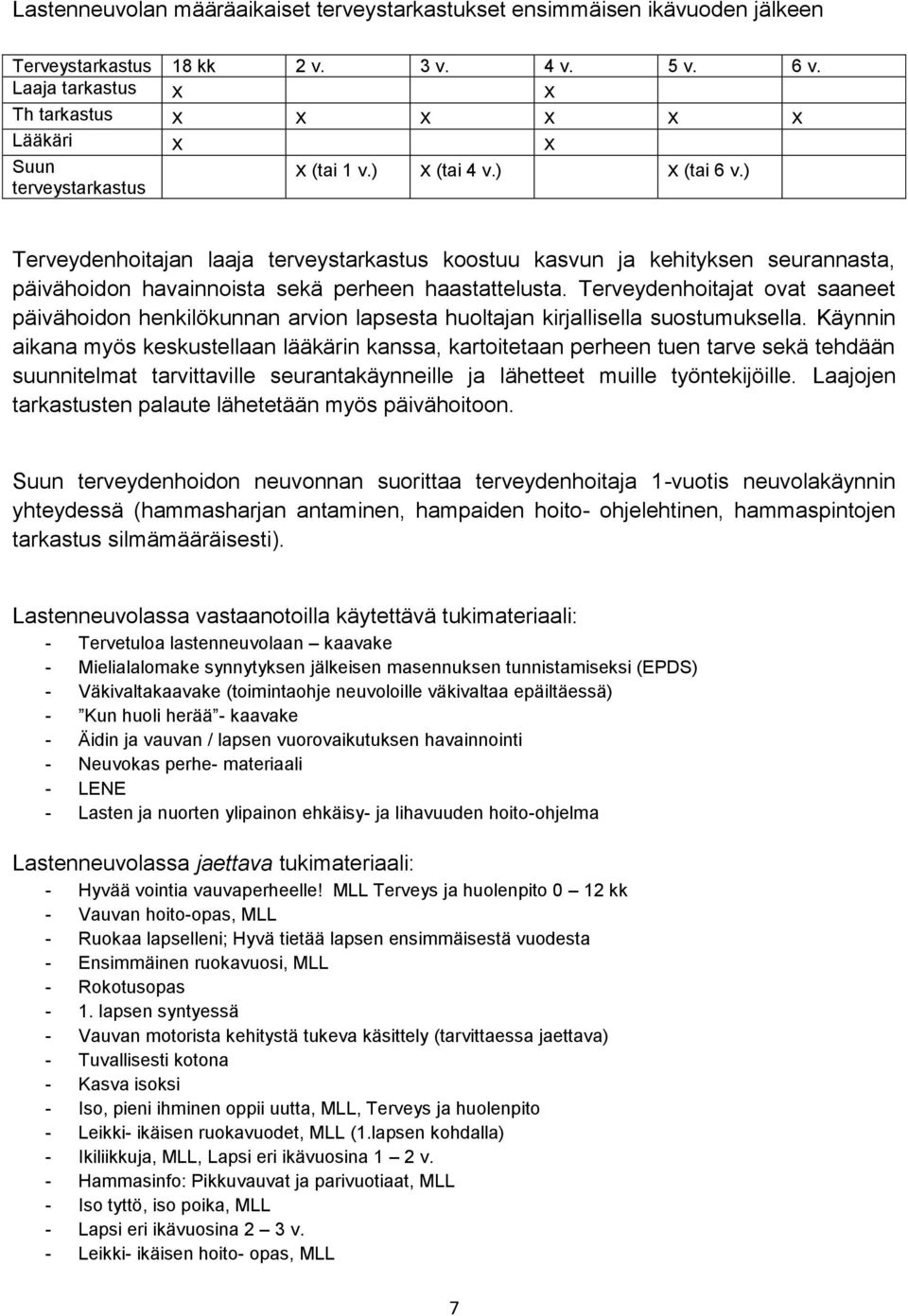 ) Terveydenhoitajan laaja terveystarkastus koostuu kasvun ja kehityksen seurannasta, päivähoidon havainnoista sekä perheen haastattelusta.