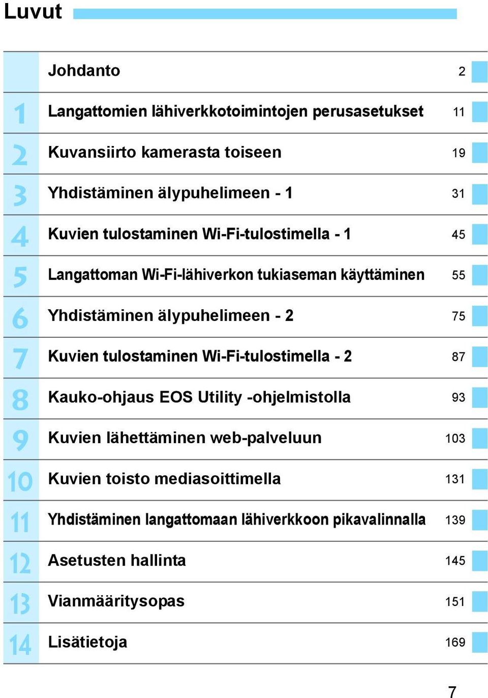 Yhdistäminen älypuhelimeen - 2 75 Kuvien tulostaminen Wi-Fi-tulostimella - 2 87 Kauko-ohjaus EOS Utility -ohjelmistolla 93 Kuvien lähettäminen