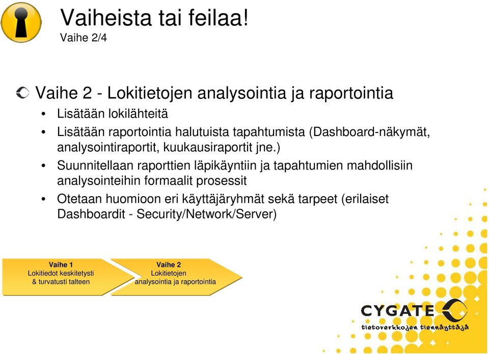 (Dashboard-näkymät, analysointiraportit, kuukausiraportit jne.