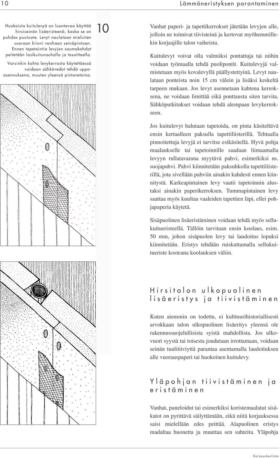 10 Vanhat paperi- ja tapettikerrokset jätetään levyjen alle, jolloin ne toimivat tiivisteinä ja kertovat myöhemmillekin korjaajille talon vaiheista.