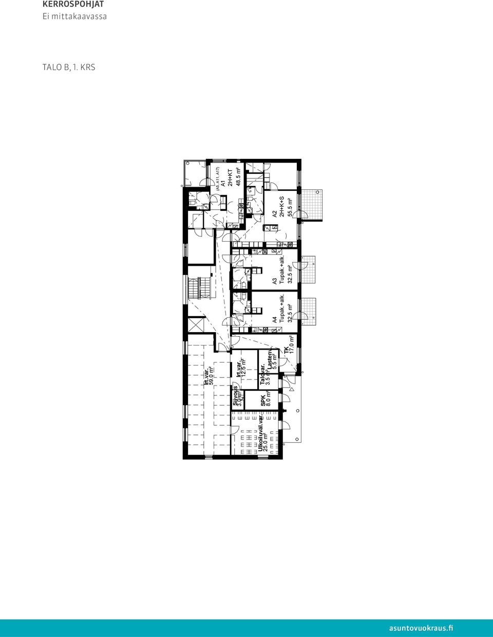 rakentamisvaiheessa. Ulkoiluväl.var. 25.0 m² Siivous 3.0 m² SPK 8.0 m² Irt.var. 59.0 m² Irt.var. 12.