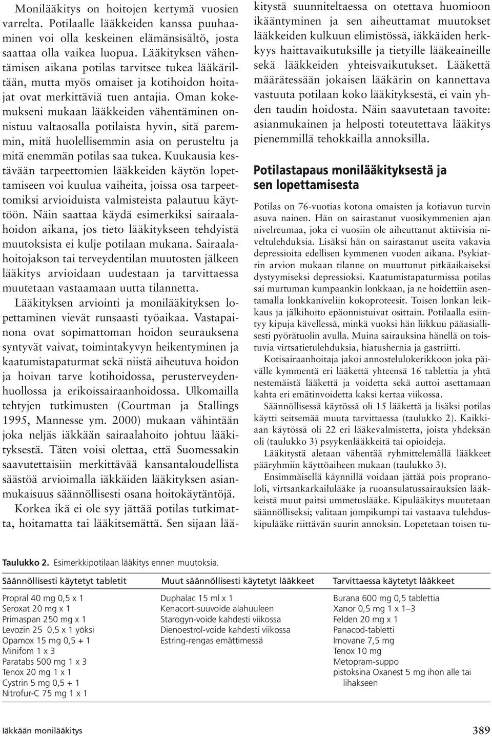 Oman kokemukseni mukaan lääkkeiden vähentäminen onnistuu valtaosalla potilaista hyvin, sitä paremmin, mitä huolellisemmin asia on perusteltu ja mitä enemmän potilas saa tukea.