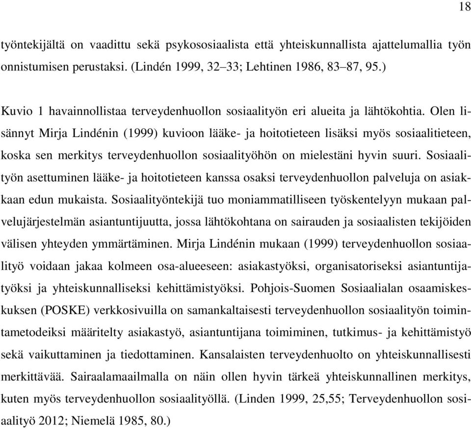 Olen lisännyt Mirja Lindénin (1999) kuvioon lääke- ja hoitotieteen lisäksi myös sosiaalitieteen, koska sen merkitys terveydenhuollon sosiaalityöhön on mielestäni hyvin suuri.