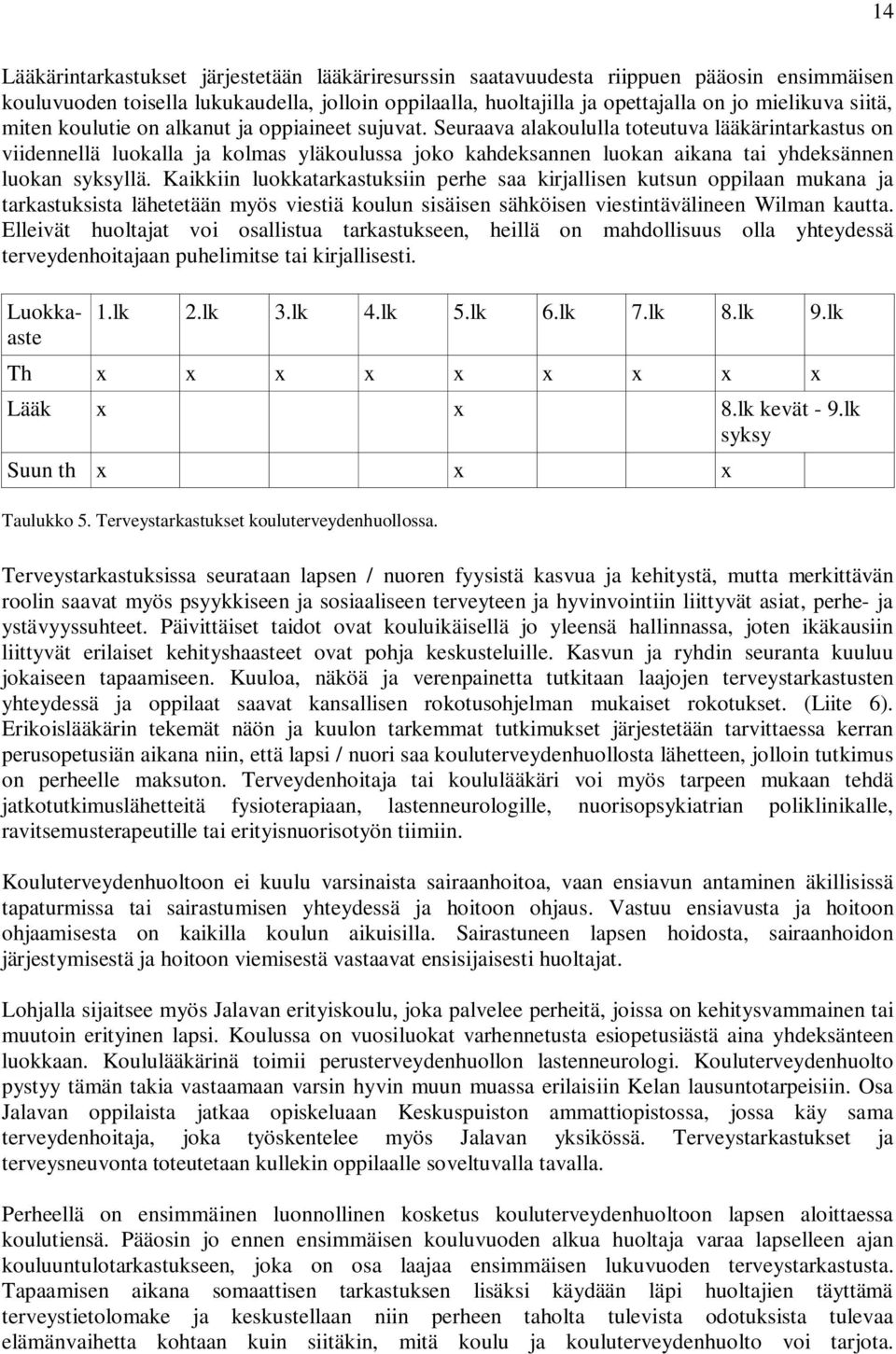 Seuraava alakoululla toteutuva lääkärintarkastus on viidennellä luokalla ja kolmas yläkoulussa joko kahdeksannen luokan aikana tai yhdeksännen luokan syksyllä.