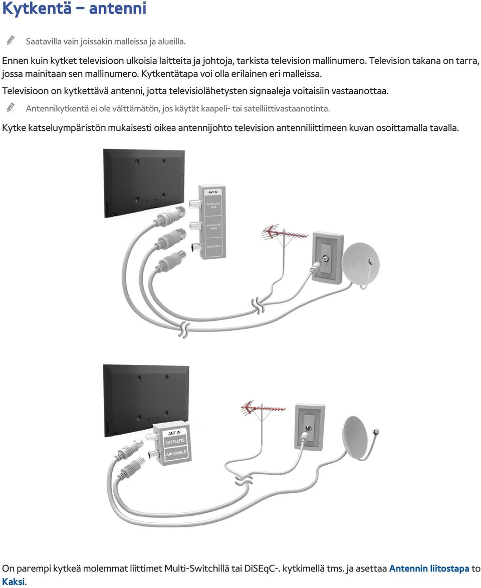 Televisioon on kytkettävä antenni, jotta televisiolähetysten signaaleja voitaisiin vastaanottaa.