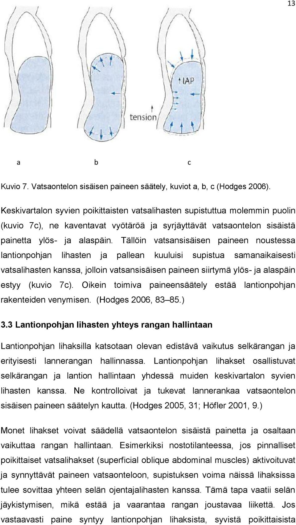 Tällöin vatsansisäisen paineen noustessa lantionpohjan lihasten ja pallean kuuluisi supistua samanaikaisesti vatsalihasten kanssa, jolloin vatsansisäisen paineen siirtymä ylös- ja alaspäin estyy