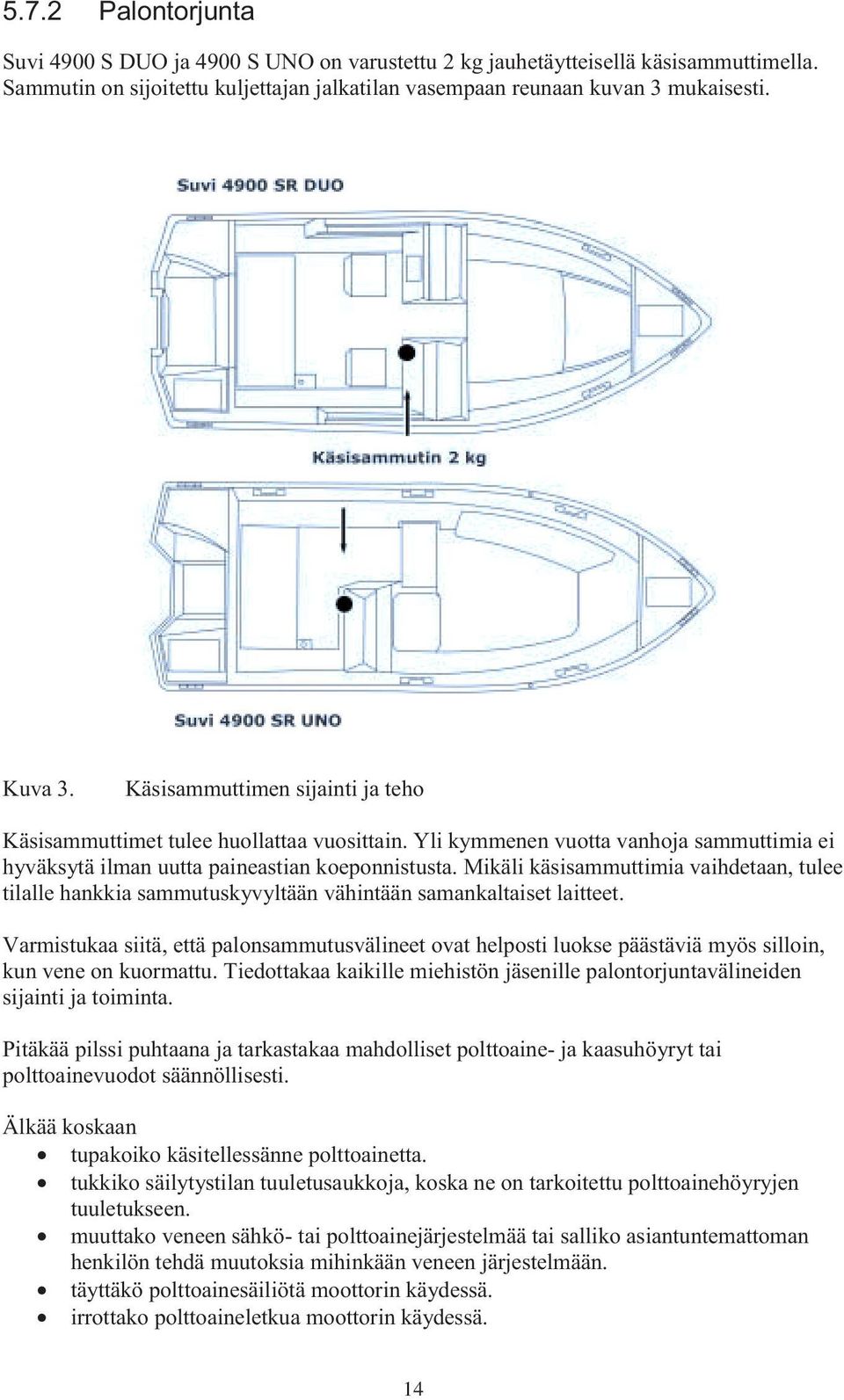 Mikäli käsisammuttimia vaihdetaan, tulee tilalle hankkia sammutuskyvyltään vähintään samankaltaiset laitteet.