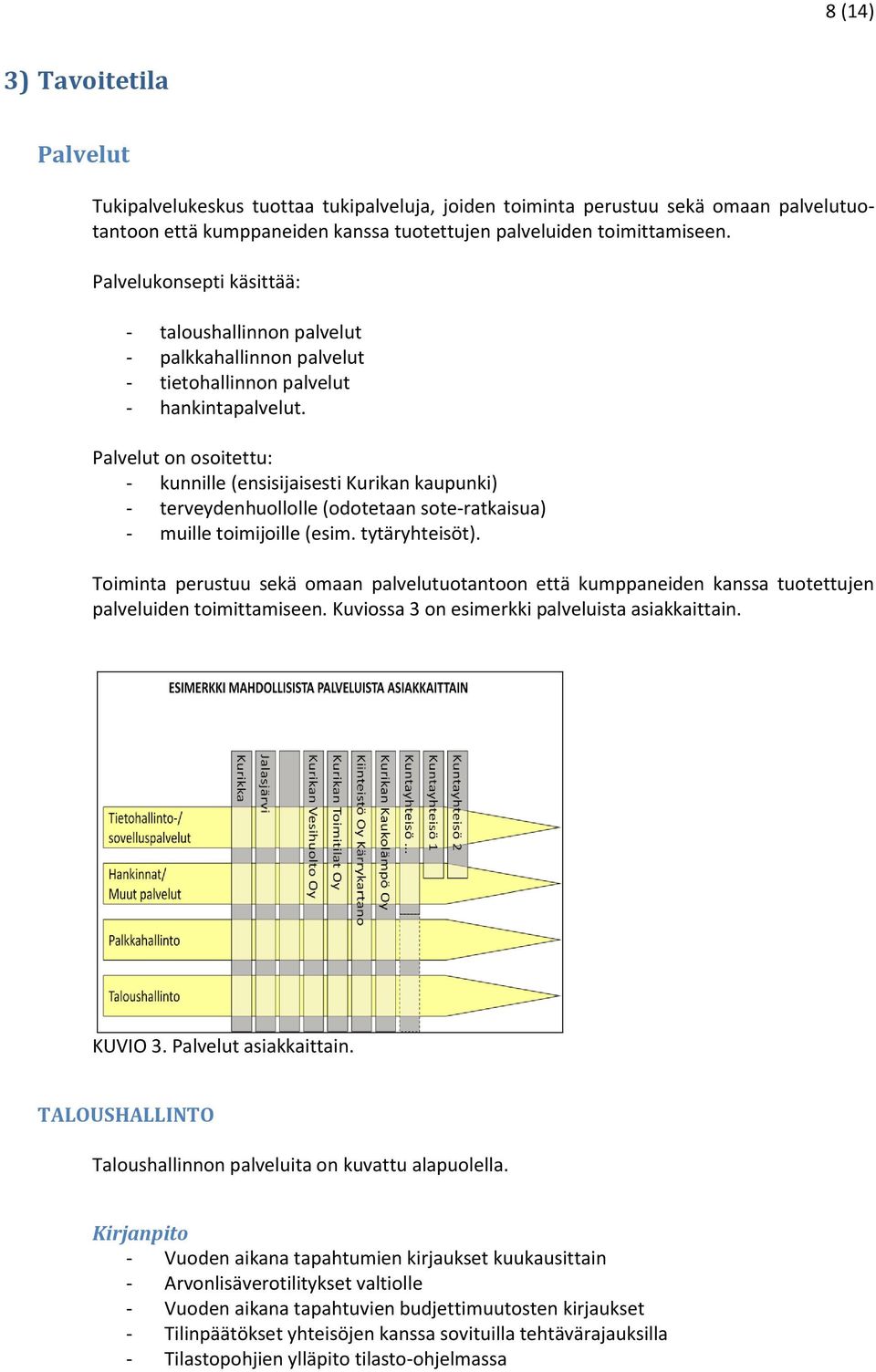 Palvelut on osoitettu: - kunnille (ensisijaisesti Kurikan kaupunki) - terveydenhuollolle (odotetaan sote-ratkaisua) - muille toimijoille (esim. tytäryhteisöt).