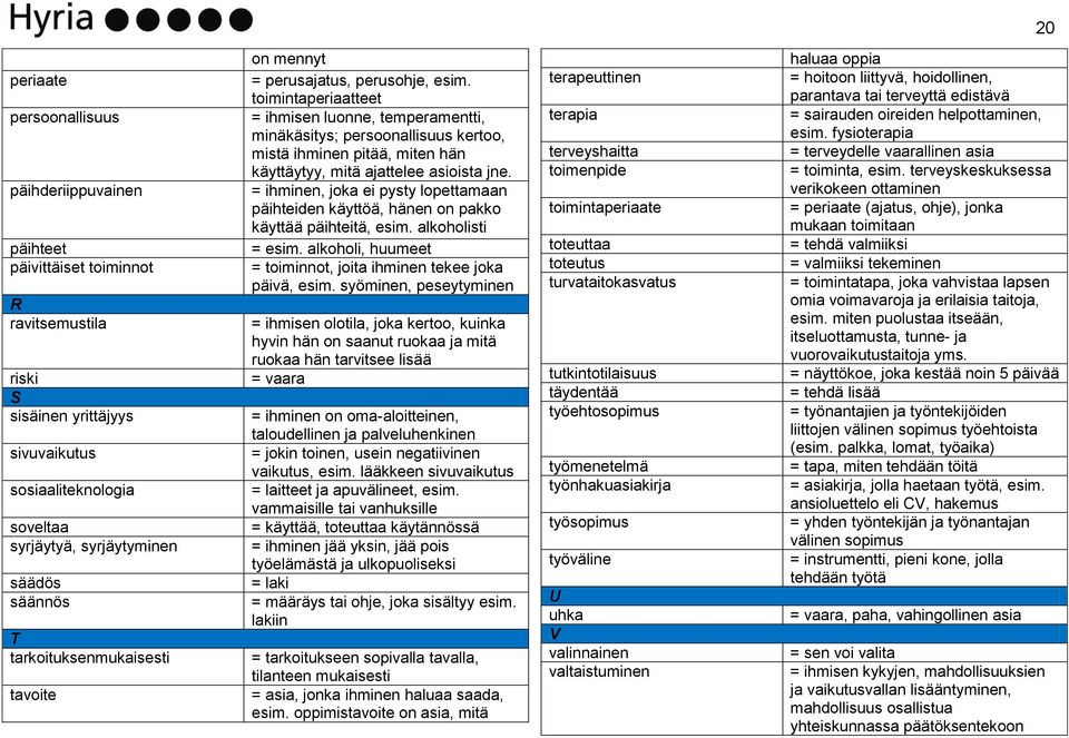 toimintaperiaatteet = ihmisen luonne, temperamentti, minäkäsitys; persoonallisuus kertoo, mistä ihminen pitää, miten hän käyttäytyy, mitä ajattelee asioista jne.