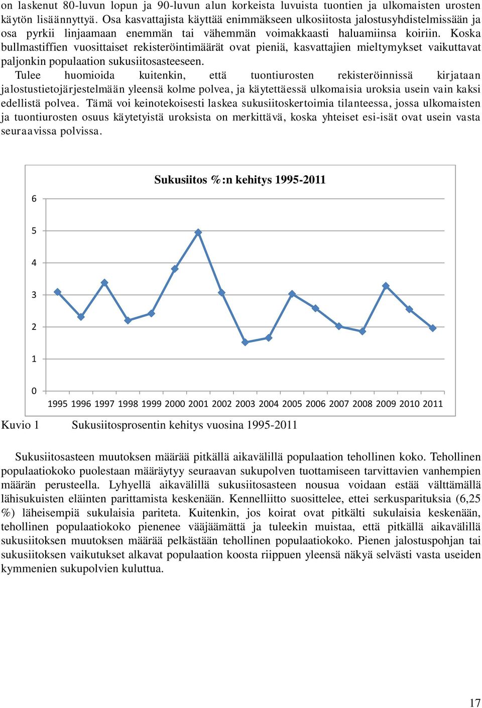 Koska bullmastiffien vuosittaiset rekisteröintimäärät ovat pieniä, kasvattajien mieltymykset vaikuttavat paljonkin populaation sukusiitosasteeseen.