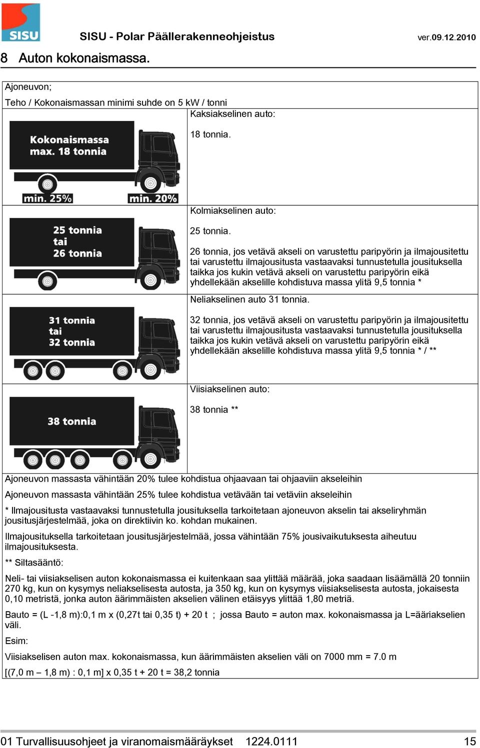 eikä yhdellekään akselille kohdistuva massa ylitä 9,5 tonnia * Neliakselinen auto 31 tonnia.