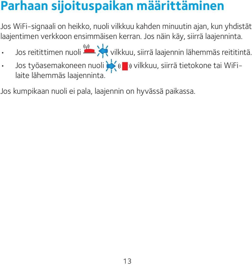 Jos reitittimen nuoli vilkkuu, siirrä laajennin lähemmäs reititintä.