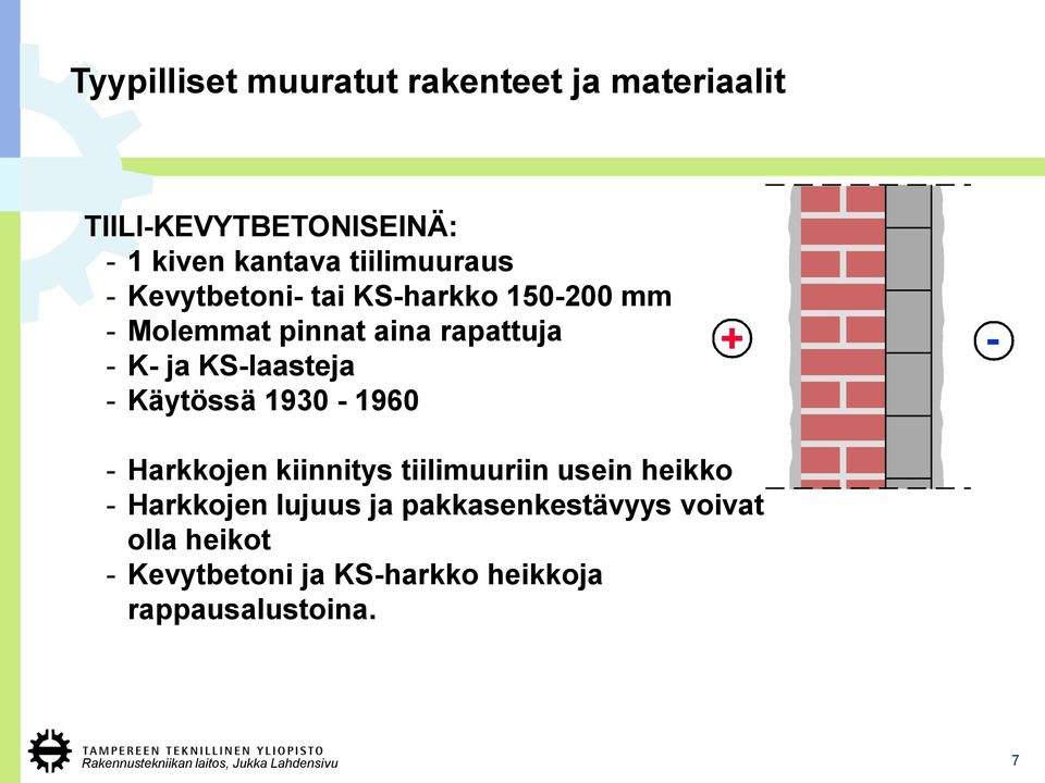 KS-laasteja - Käytössä 1930-1960 + - - Harkkojen kiinnitys tiilimuuriin usein heikko -