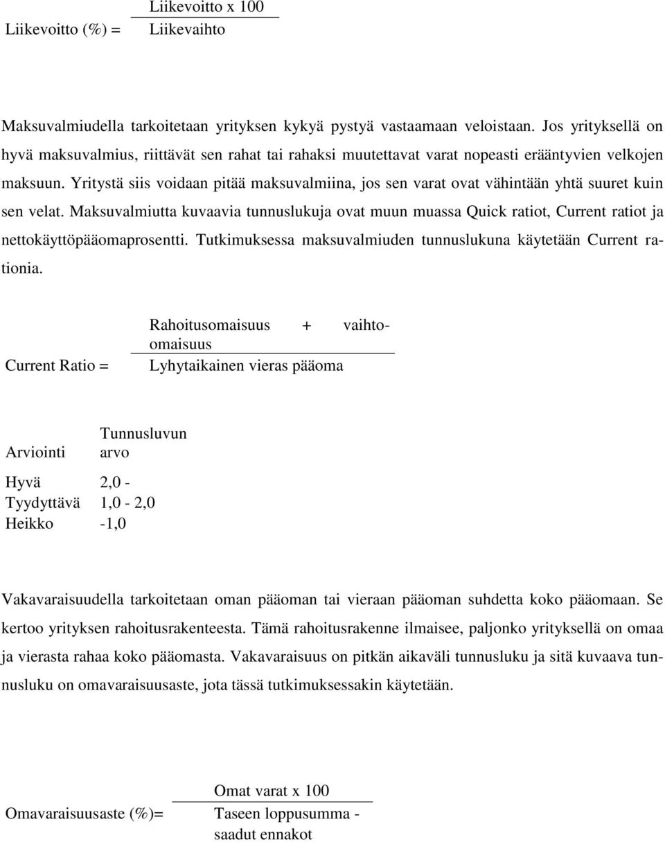 Yritystä siis voidaan pitää maksuvalmiina, jos sen varat ovat vähintään yhtä suuret kuin sen velat.