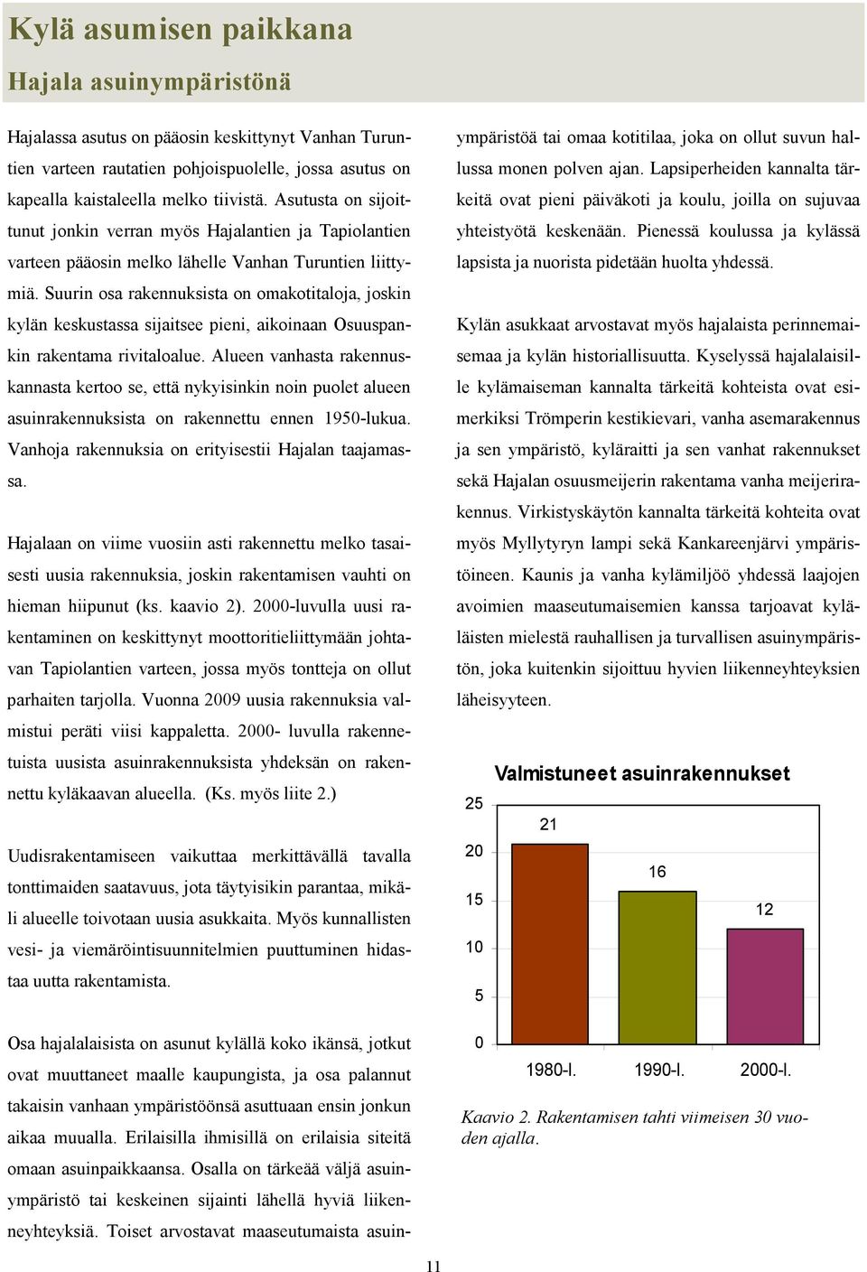 Suurin osa rakennuksista on omakotitaloja, joskin kylän keskustassa sijaitsee pieni, aikoinaan Osuuspankin rakentama rivitaloalue.