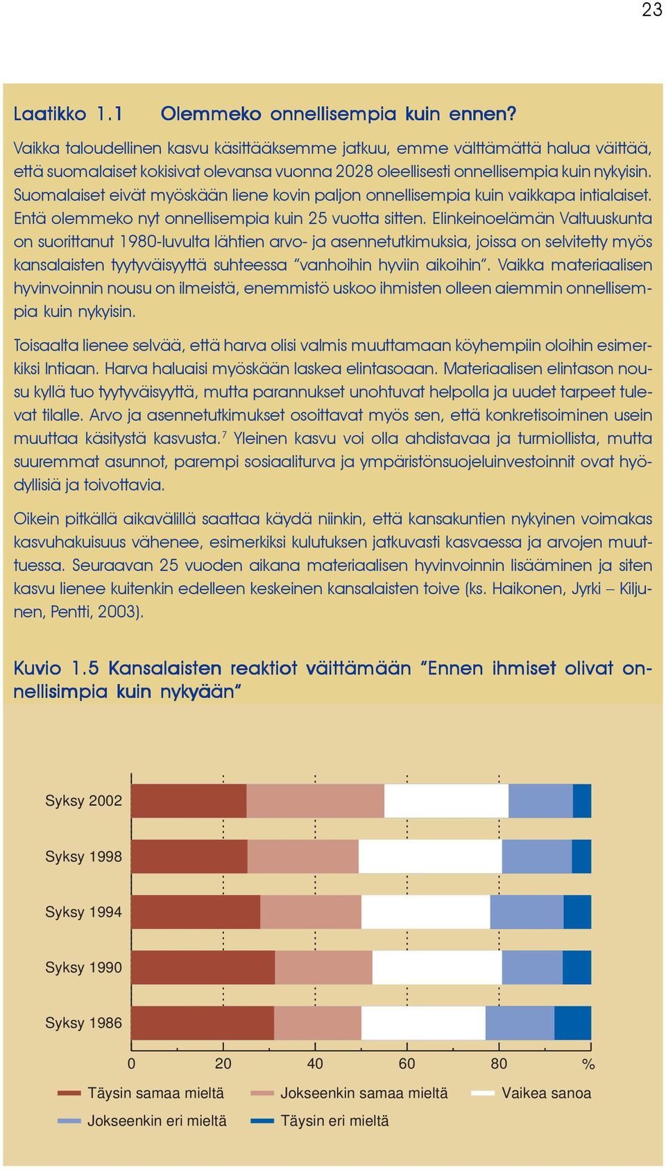 Suomalaiset eivät myöskään liene kovin paljon onnellisempia kuin vaikkapa intialaiset. Entä olemmeko nyt onnellisempia kuin 25 vuotta sitten.