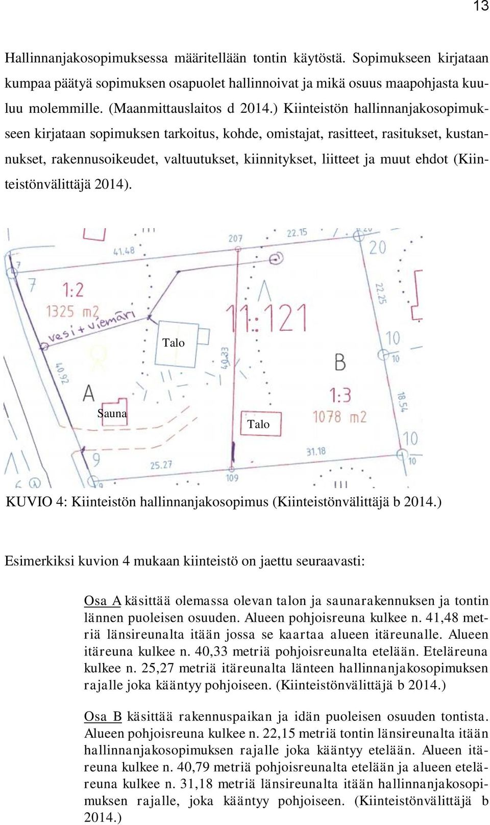 (Kiinteistönvälittäjä 2014). Talo Sauna Talo KUVIO 4: Kiinteistön hallinnanjakosopimus (Kiinteistönvälittäjä b 2014.