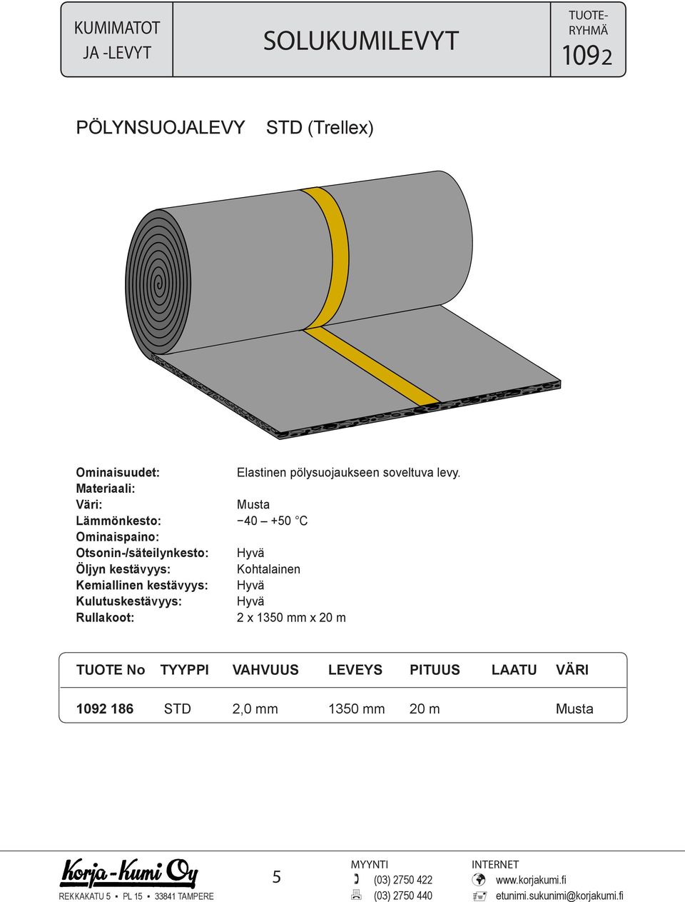 Kohtalainen Kemiallinen kestävyys: Hyvä Kulutuskestävyys: Hyvä Rullakoot: 2 x 1350 mm x