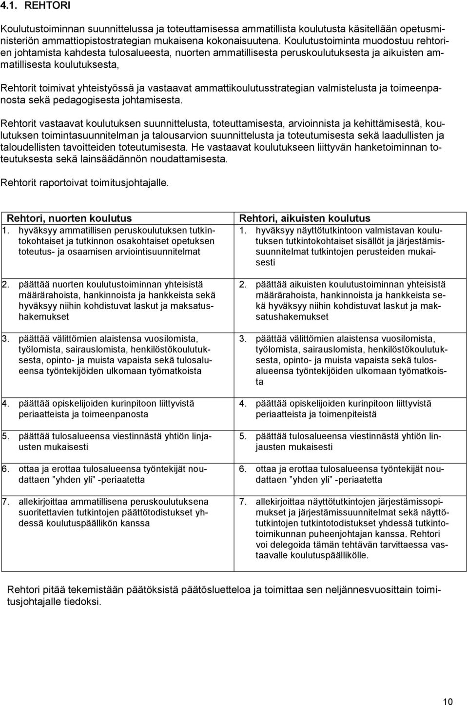 vastaavat ammattikoulutusstrategian valmistelusta ja toimeenpanosta sekä pedagogisesta johtamisesta.