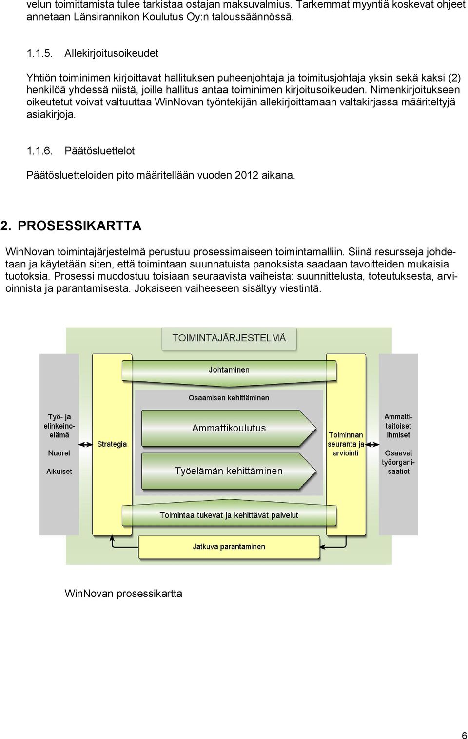 Nimenkirjoitukseen oikeutetut voivat valtuuttaa WinNovan työntekijän allekirjoittamaan valtakirjassa määriteltyjä asiakirjoja. 1.1.6.