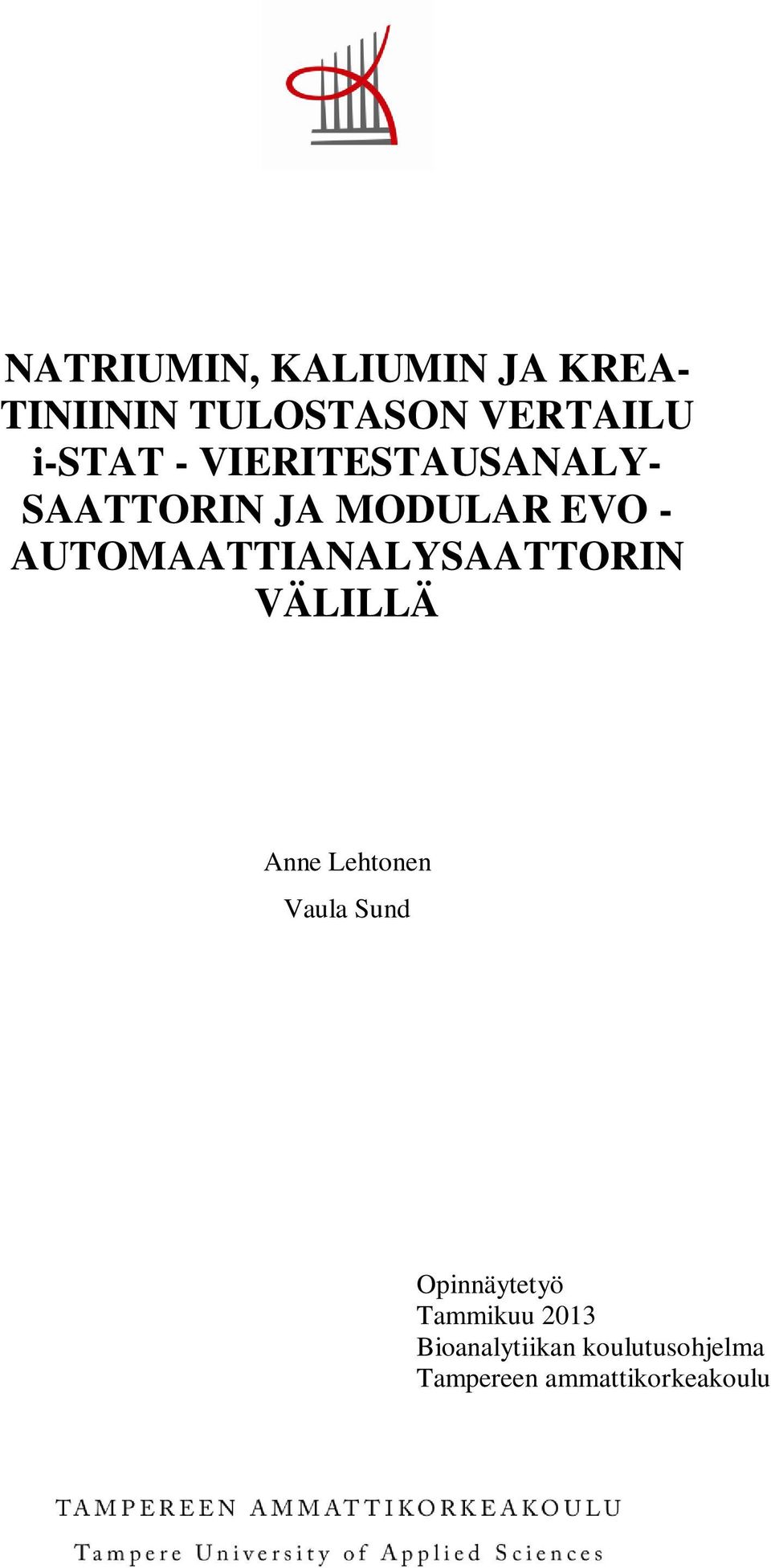 AUTOMAATTIANALYSAATTORIN VÄLILLÄ Anne Lehtonen Vaula Sund