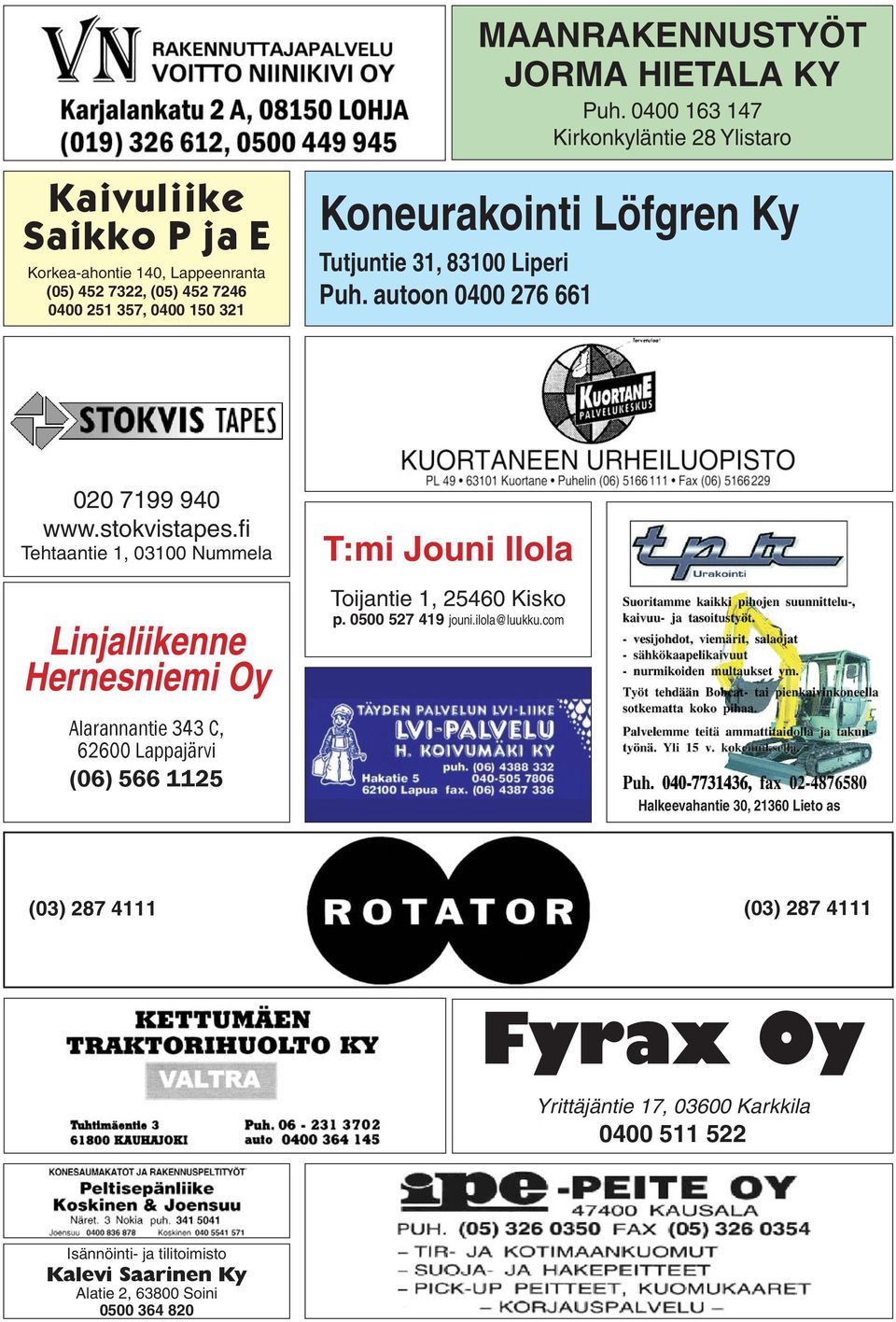 Löfgren Ky Tutjuntie 31, 83100 Liperi Puh. autoon 0400 276 661 020 7199 940 www.stokvistapes.