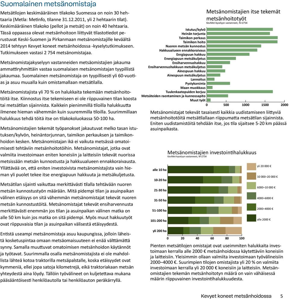 Tässä oppaassa olevat metsänhoitoon liittyvät tilastotiedot perustuvat Keski-Suomen ja Pirkanmaan metsänomistajille keväältä 2014 tehtyyn Kevyet koneet metsänhoidossa -kyselytutkimukseen.