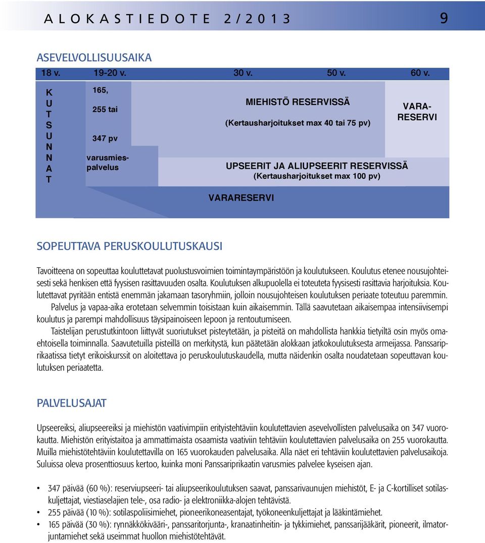 VARA- RESERVI Sopeuttava peruskoulutuskausi Tavoitteena on sopeuttaa kouluttetavat puolustusvoimien toimintaympäristöön ja koulutukseen.