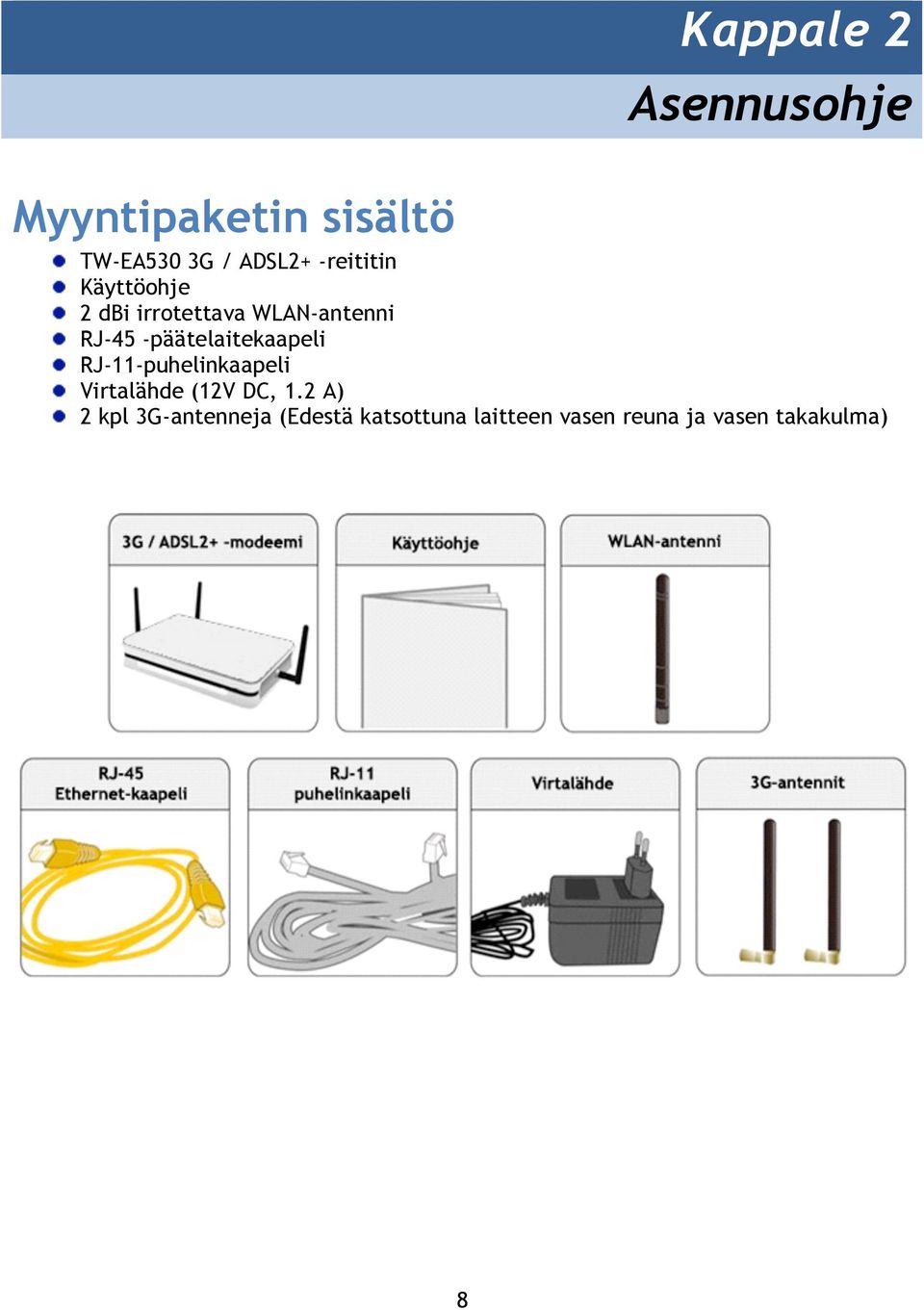 -päätelaitekaapeli RJ-11-puhelinkaapeli Virtalähde (12V DC, 1.