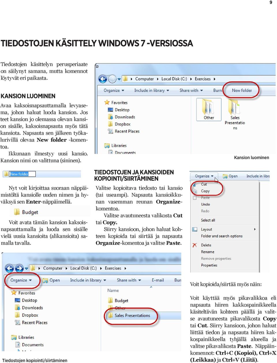 Napsauta sen jälkeen työkalurivillä olevaa New folder -komentoa. Ikkunaan ilmestyy uusi kansio. Kansion nimi on valittuna (sininen).