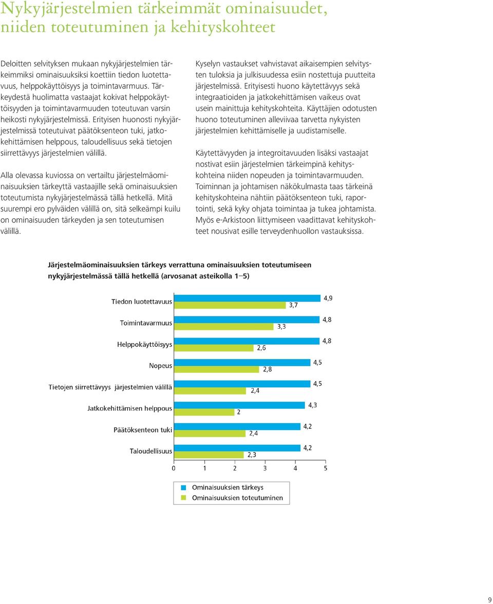 Erityisen huonosti nykyjärjestelmissä toteutuivat päätöksenteon tuki, jatkokehittämisen helppous, taloudellisuus sekä tietojen siirrettävyys järjestelmien välillä.