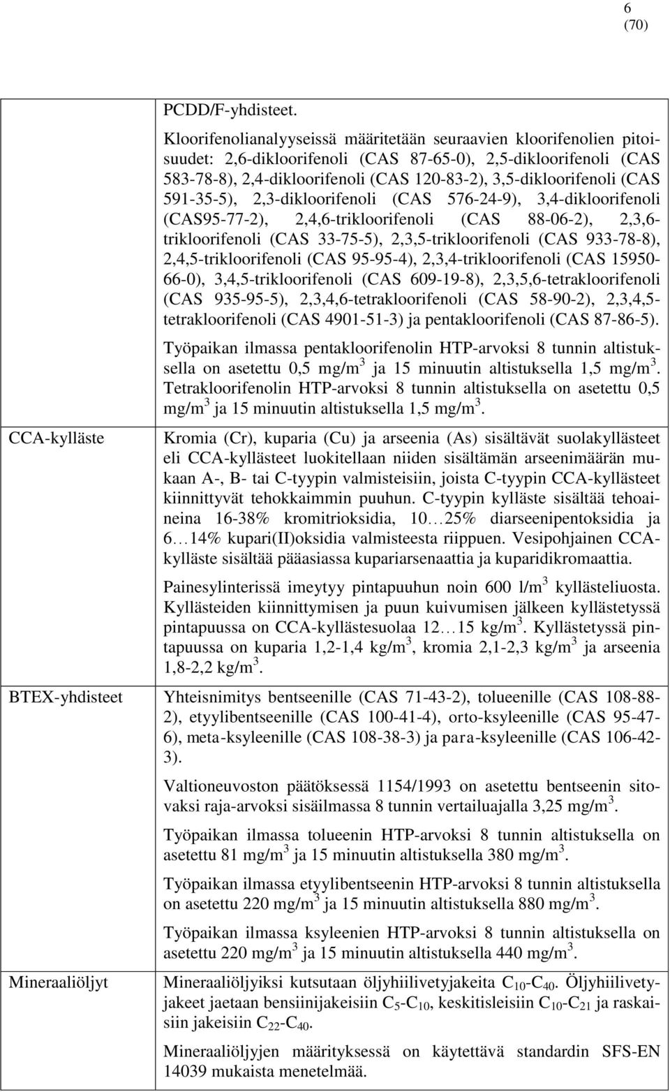 (CAS 591-35-5), 2,3-dikloorifenoli (CAS 576-24-9), 3,4-dikloorifenoli (CAS95-77-2), 2,4,6-trikloorifenoli (CAS 88-06-2), 2,3,6- trikloorifenoli (CAS 33-75-5), 2,3,5-trikloorifenoli (CAS 933-78-8),