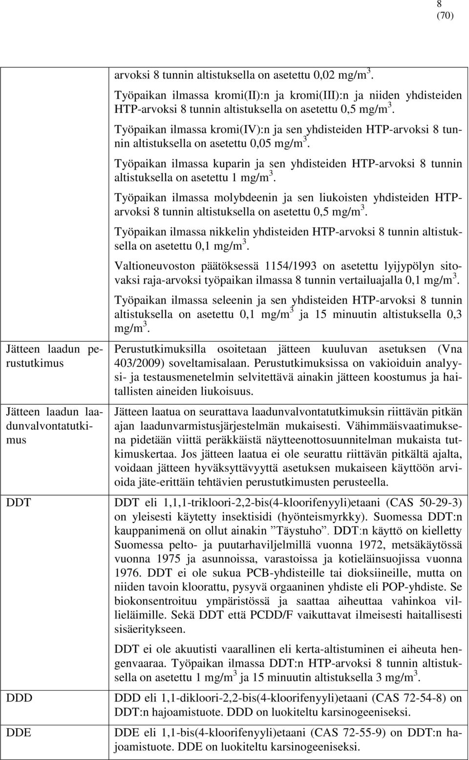 Työpaikan ilmassa kromi(iv):n ja sen yhdisteiden HTP-arvoksi 8 tunnin altistuksella on asetettu 0,05 mg/m 3.