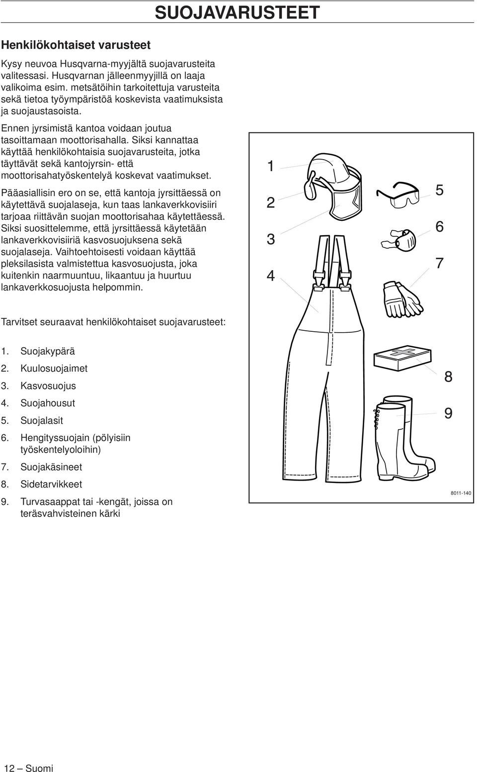 Siksi kannattaa käyttää henkilökohtaisia suojavarusteita, jotka täyttävät sekä kantojyrsin- että moottorisahatyöskentelyä koskevat vaatimukset.