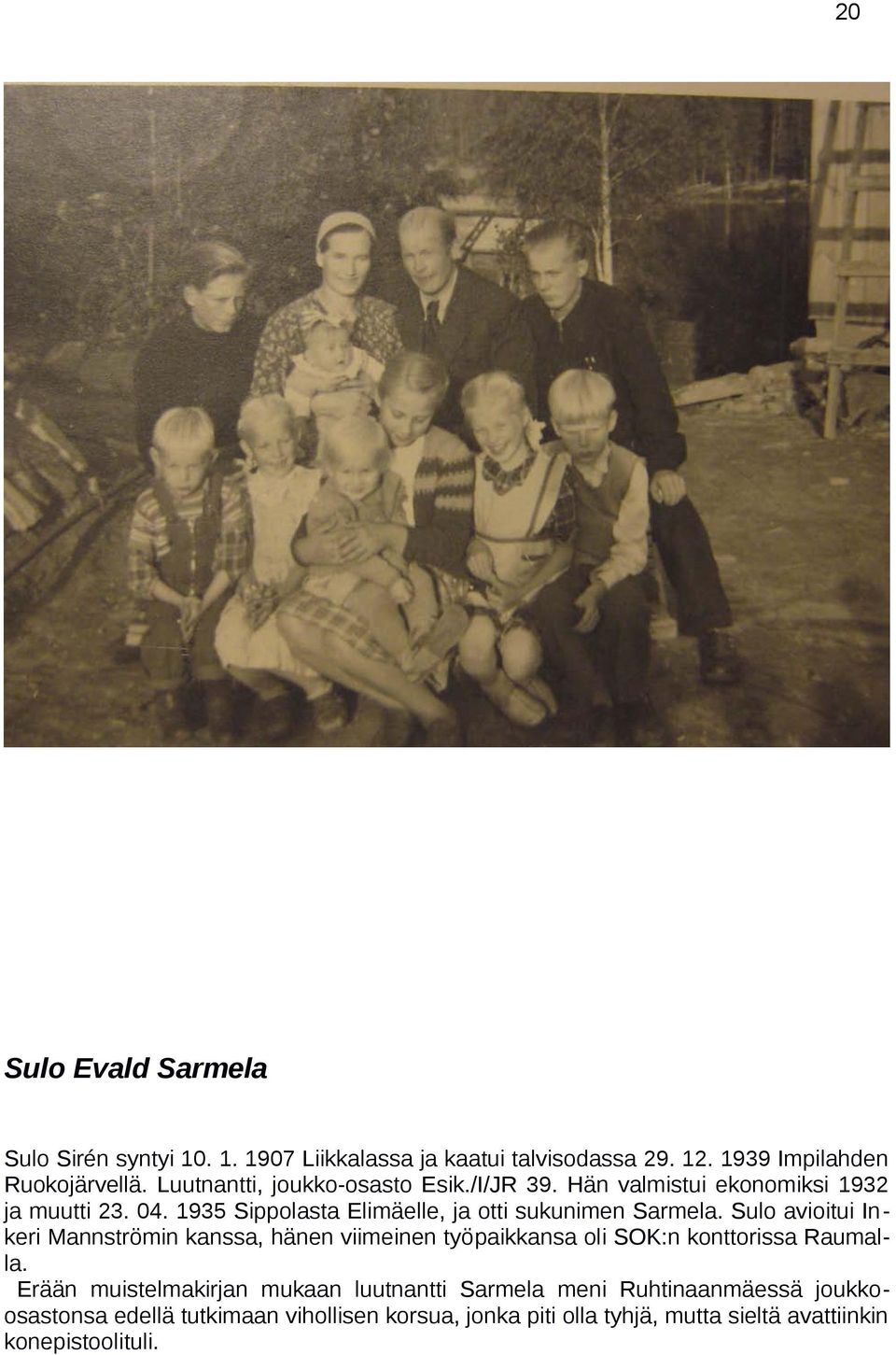 1935 Sippolasta Elimäelle, ja otti sukunimen Sarmela.