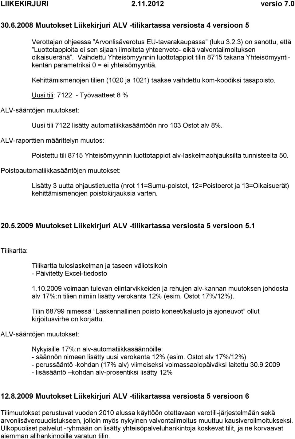 Uusi tili: 7122 - Työvaatteet 8 % ALV-sääntöjen muutokset: Uusi tili 7122 lisätty automatiikkasääntöön nro 103 Ostot alv 8%.