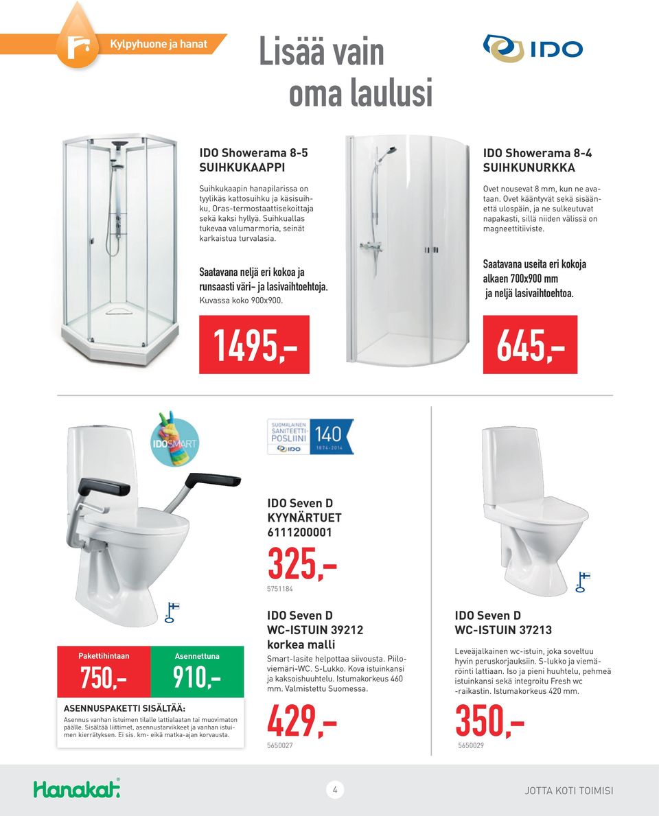 IDO Showerama 8-4 SUIHKUNURKKA Ovet nousevat 8 mm, kun ne avataan. Ovet kääntyvät sekä sisäänettä ulospäin, ja ne sulkeutuvat napakasti, sillä niiden välissä on magneettitiiviste.