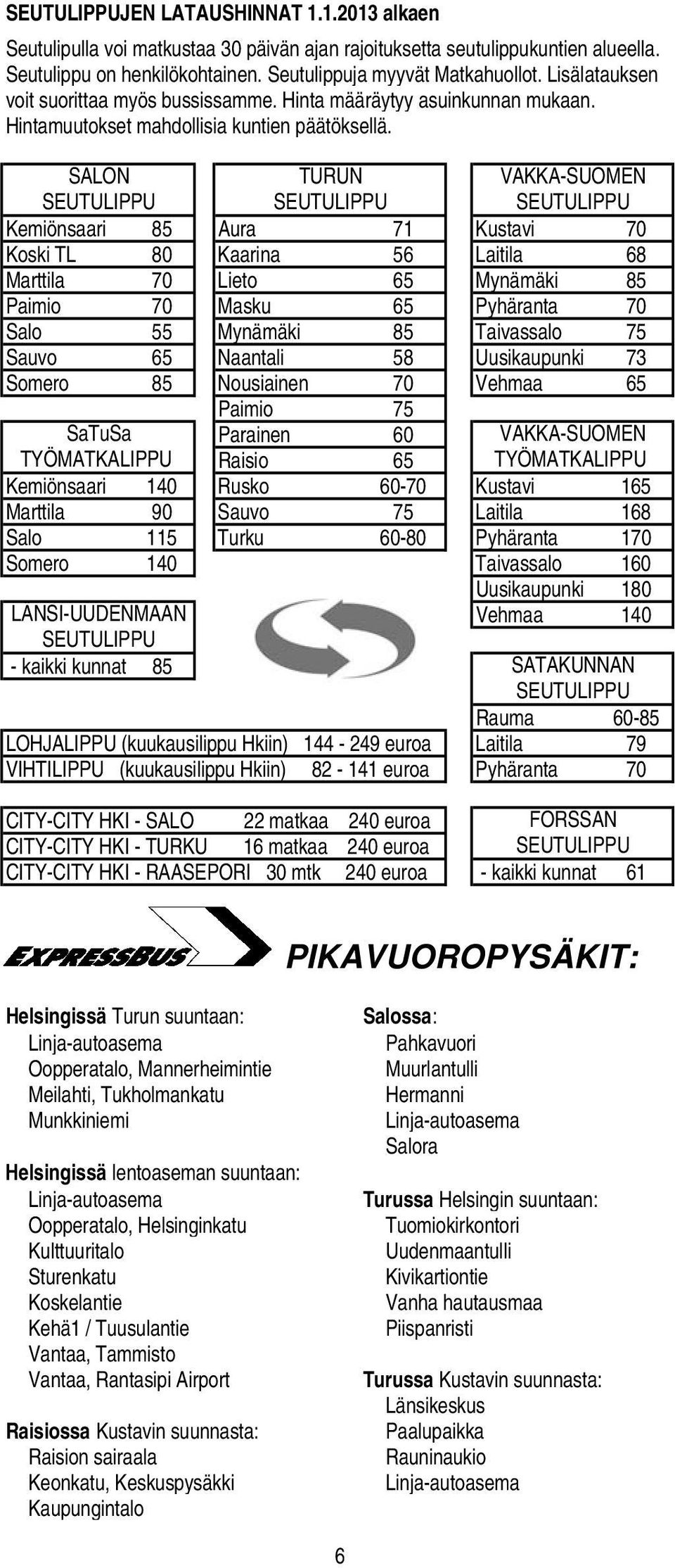 SALON SEUTULIPPU SEUTULIPPU SEUTULIPPU Kemiönsaari 85 Aura 71 Kustavi 70 Koski TL 80 Kaarina 56 Laitila 68 Marttila 70 Lieto 65 Mynämäki 85 Paimio 70 Masku 65 Pyhäranta 70 Salo 55 Mynämäki 85