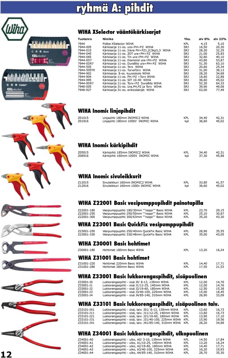 Diamond ura+ph+pz WIHA SRJ 43,80 53,87 7944-0DR7 Kärkisarja 11-os. DuraBits ura+ph+pz WIHA SRJ 51,30 63,10 7944-505 Kärkisarja 11-os. Torx WIHA SRJ 20,60 25,34 7944-505TR Kärkisarja 11-os.