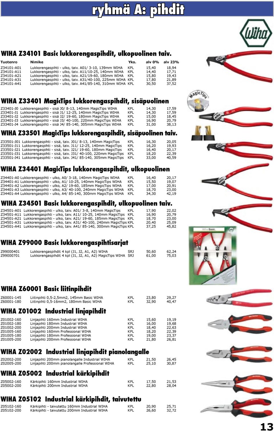 A31/40-100, 225mm WIHA KPL 17,80 21,89 Z34101-A41 Lukkorengaspihti - ulko, taiv.