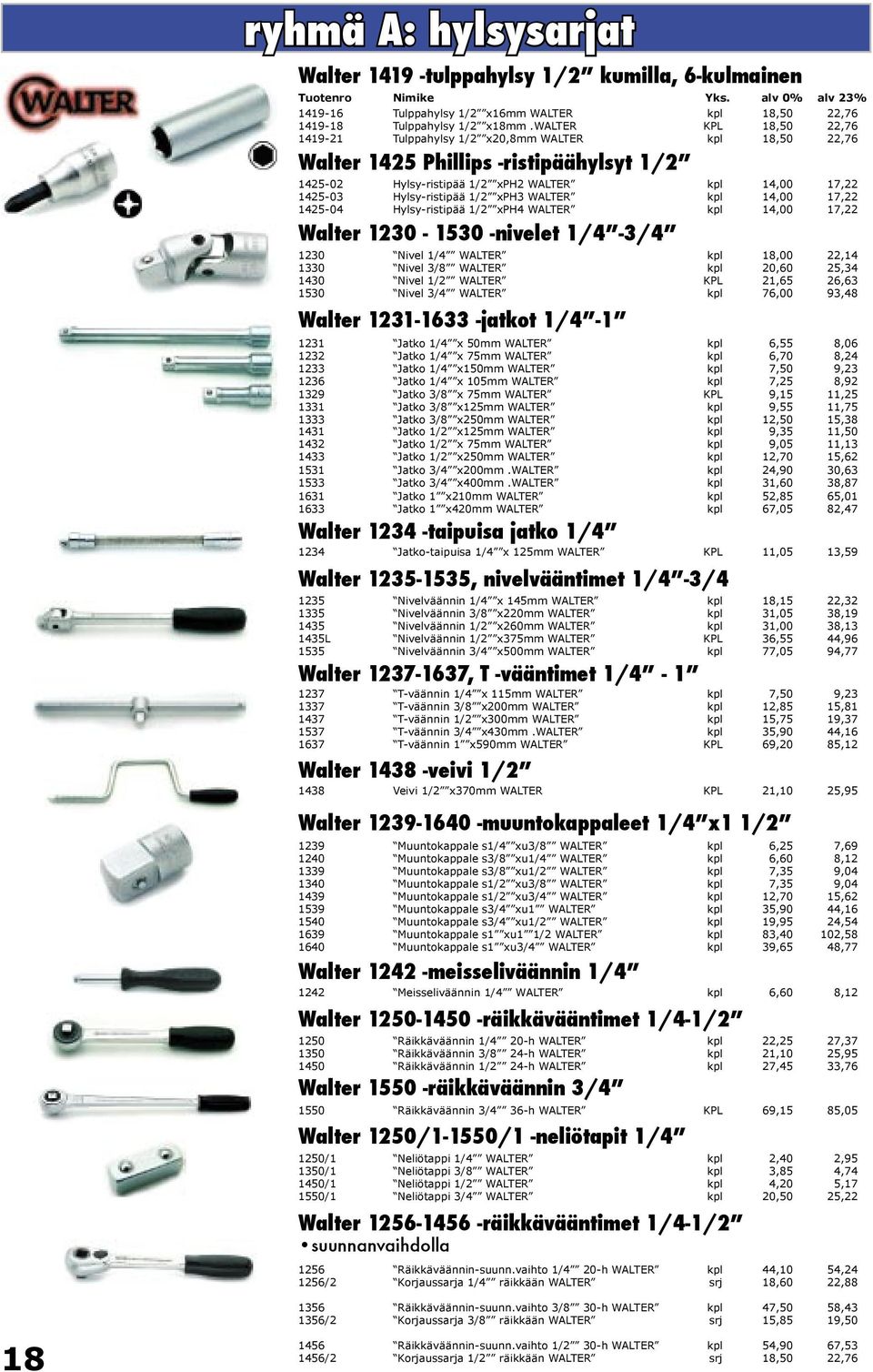 1/2 xph3 WALTER kpl 14,00 17,22 1425-04 Hylsy-ristipää 1/2 xph4 WALTER kpl 14,00 17,22 Walter 1230-1530 -nivelet 1/4-3/4 1230 Nivel 1/4 WALTER kpl 18,00 22,14 1330 Nivel 3/8 WALTER kpl 20,60 25,34