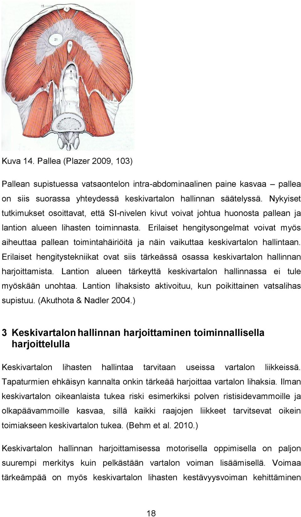 Erilaiset hengitysongelmat voivat myös aiheuttaa pallean toimintahäiriöitä ja näin vaikuttaa keskivartalon hallintaan.