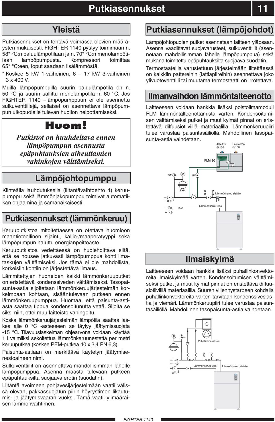 * Koskee 5 kw 1-vaiheinen, 6 17 kw 3-vaiheinen 3 x 400 V. Muilla lämpöpumpuilla suurin paluulämpötila on n. 50 C ja suurin sallittu menolämpötila n. 60 C.