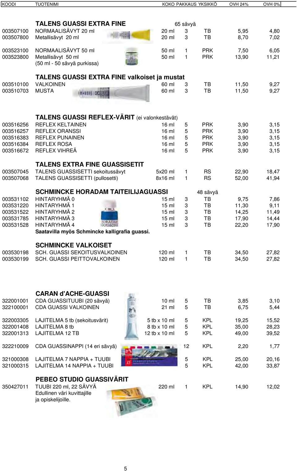 TALENS GUASSI REFLEX-VÄRIT (ei valonkestävät) 003516256 REFLEX KELTAINEN 16 ml 5 PRK 3,90 3,15 003516257 REFLEX ORANSSI 16 ml 5 PRK 3,90 3,15 003516383 REFLEX PUNAINEN 16 ml 5 PRK 3,90 3,15 003516384